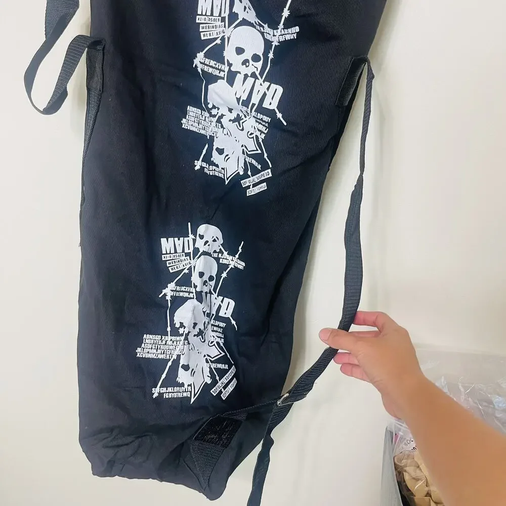 Army Military Top Load Duffle Bag W/ Shoulder Straps Black Skull Print 33” Large